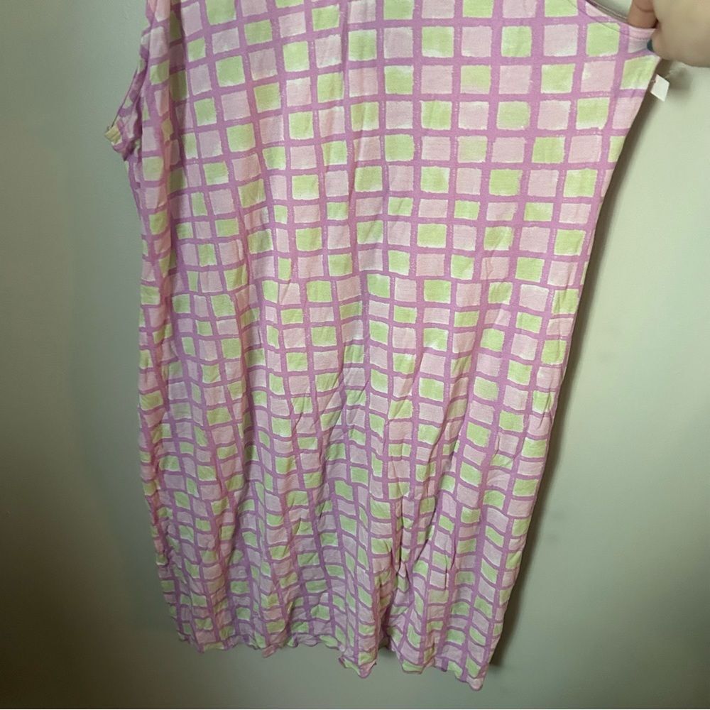 BP Dress Midi Sun Dress Grid Pink Purple Green White Lettuce Edge Casual Summer - Picture 3 of 11